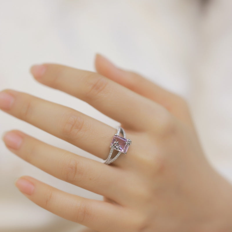 S925 Sterling Silver Jewelry Ring Natural Ametrine Gemstone Simple Luxury Rings