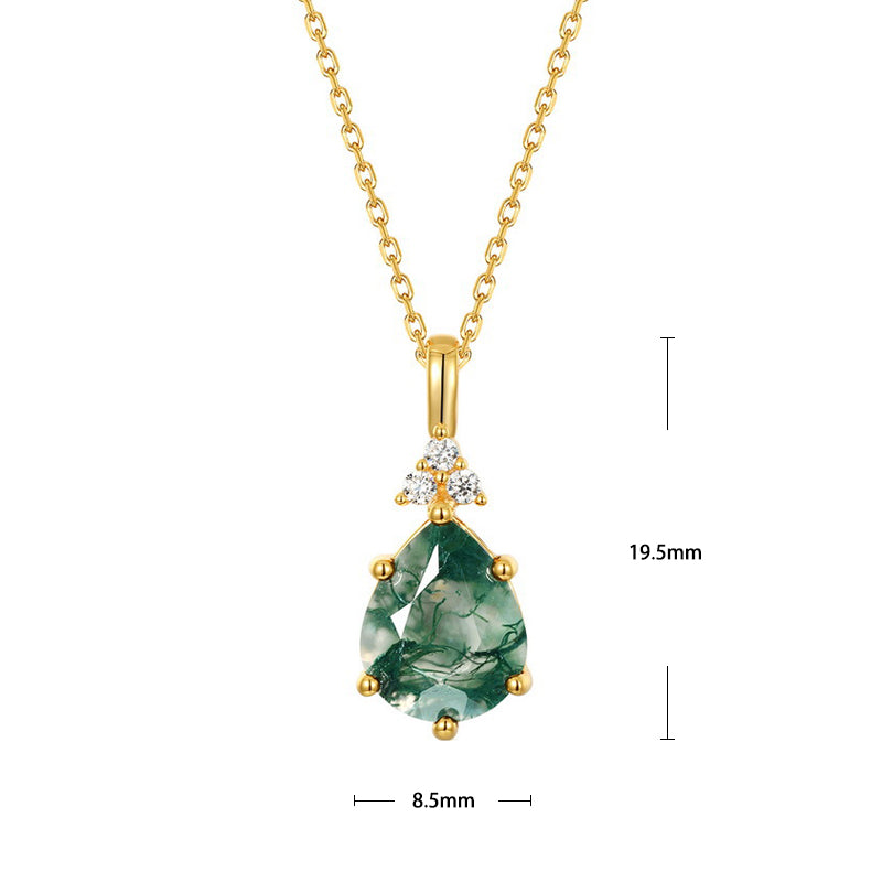 S925 Sterling Silver Jewelry Pendant Natural Moss Agate Gemstone Water Drop Necklace Charms