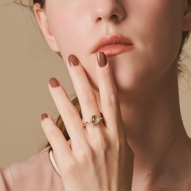 S925 Sterling Silver Jewelry Ring Natural Labradorite Gemstone Waterdrop Style Fashion Rings