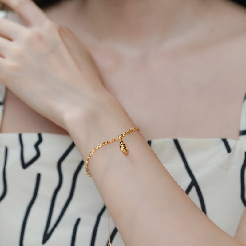 S925 Sterling Silver Jewelry Chain Gold Plating Double Layers Floral and Cross Chain Bracelet