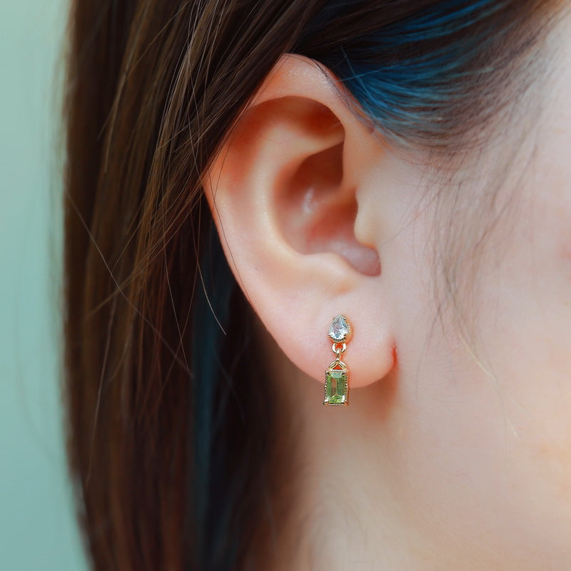 S925 Sterling Silver Jewelry Earrings Peridot Gemstone Vintage Style Drop Earrings