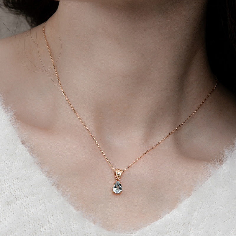 S925 Sterling Silver Jewelry Pendants Natural Sky Blue Topaz Water Drop Style Necklace Charms