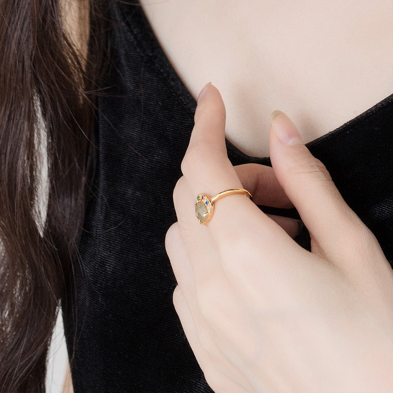 S925 Sterling Silver Jewelry Ring Natural Labradorite Gemstone Heart Style Simple Luxury Rings