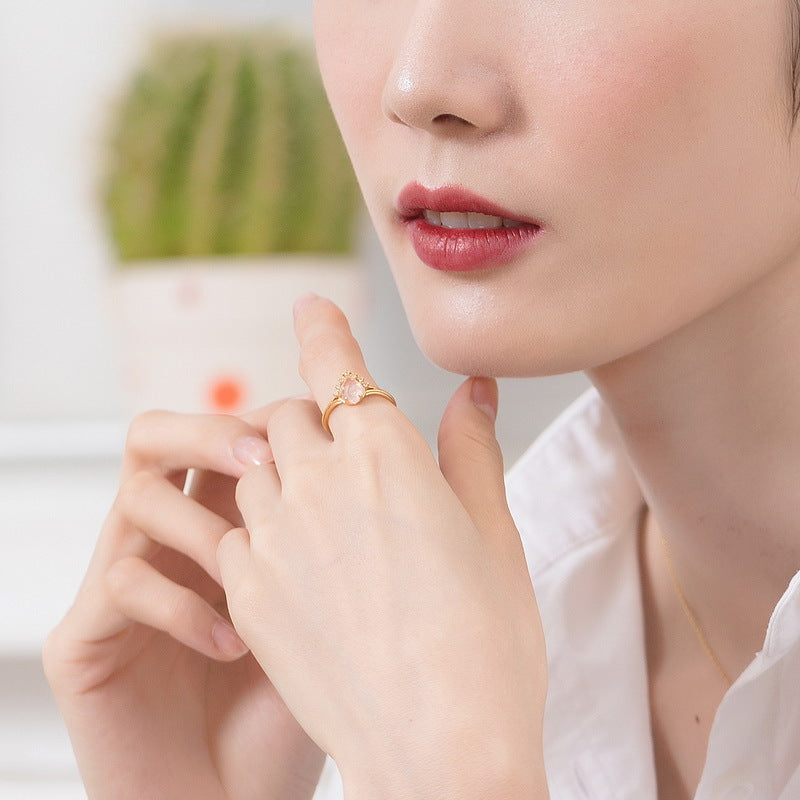 S925 Sterling Silver Jewelry Ring Natural Rose Quartz Gemstone Simple Luxury Rings