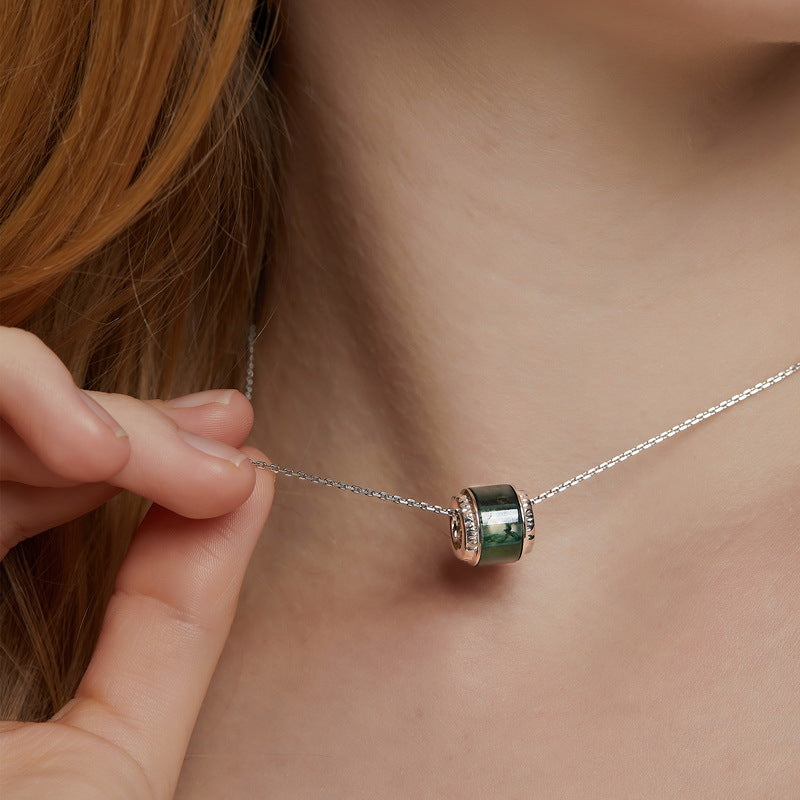 S925 Sterling Silver Jewelry Necklace Natural Moss Agate Gemstone Fashion Charms Necklace