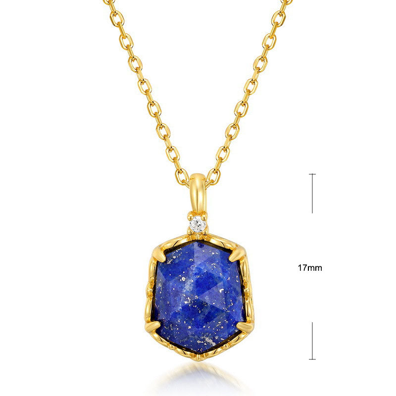 S925 Sterling Silver Jewelry Pendants Natural Lapis Lazuli Gemstone Geometric Necklace Charms