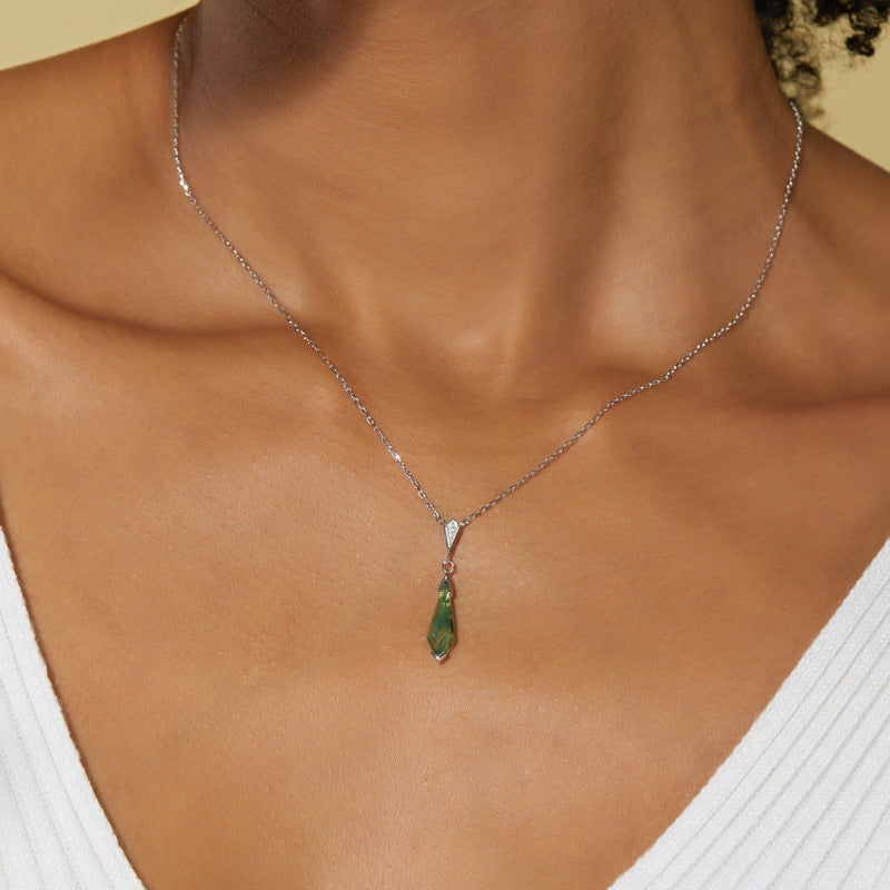 S925 Sterling Silver Jewelry Necklace Natural Moss Agate Gemstone Drop Charms Necklace