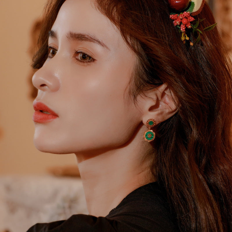 S925 Sterling Silver Jewelry Earrings Natural Malachite Gemstone Luxury Drop Earrings