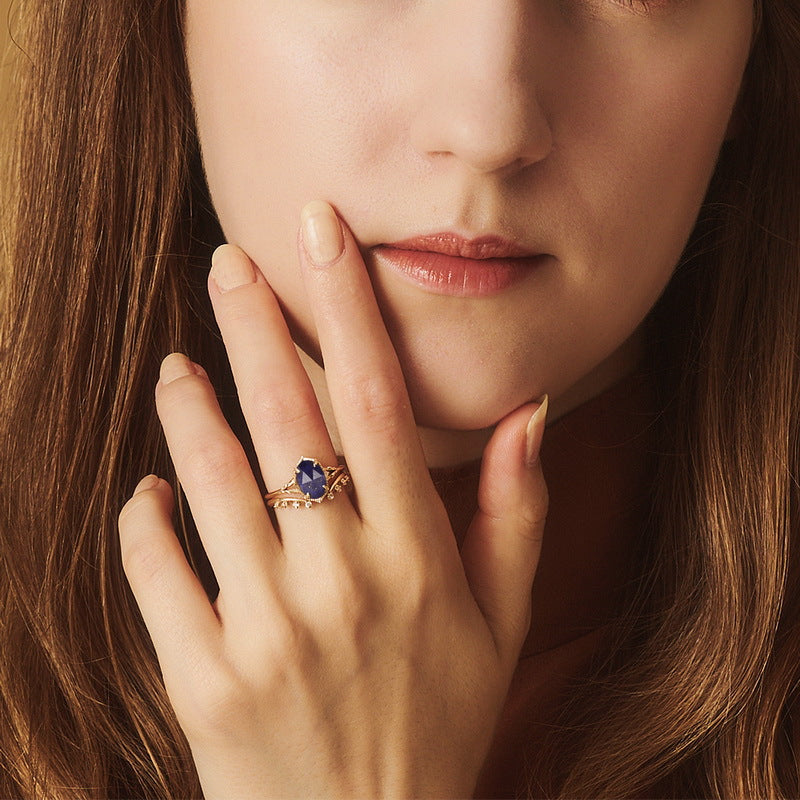 S925 Sterling Silver Jewelry Ring Natural Lapis Lazuli Gemstone Simple Luxury Stacking Rings