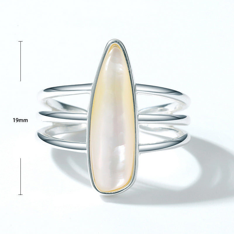 S925 Sterling Silver Jewelry Ring Natural White Shell Gemstone Vintage Style Rings