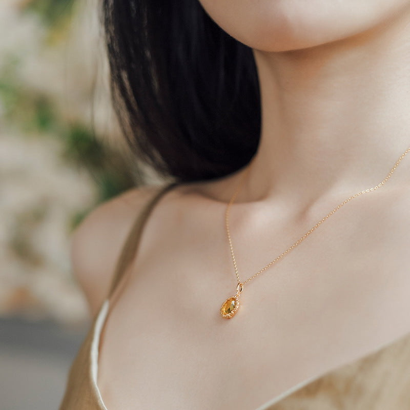 S925 Sterling Silver Jewelry Pendants Citrine Gemstone Sunflower Style Necklace Charms