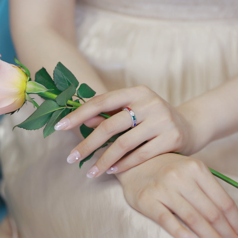 S925 Sterling Silver Jewelry Ring Color Zircon Gemstone Fashion Luxury Band Rings