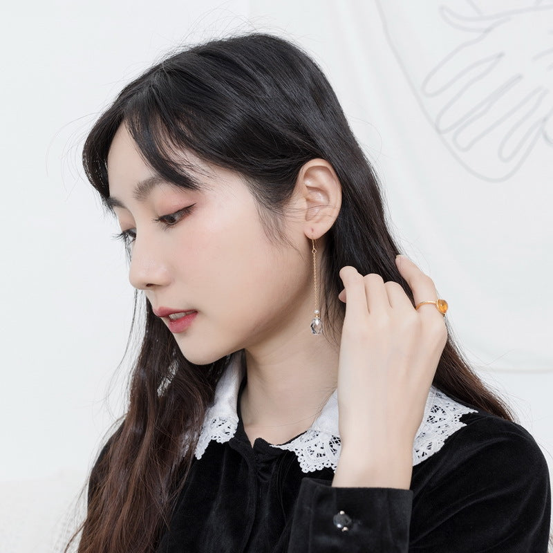 S925 Sterling Silver Jewelry Ring Natural Amber Geometric Round Style Simple Luxury Rings