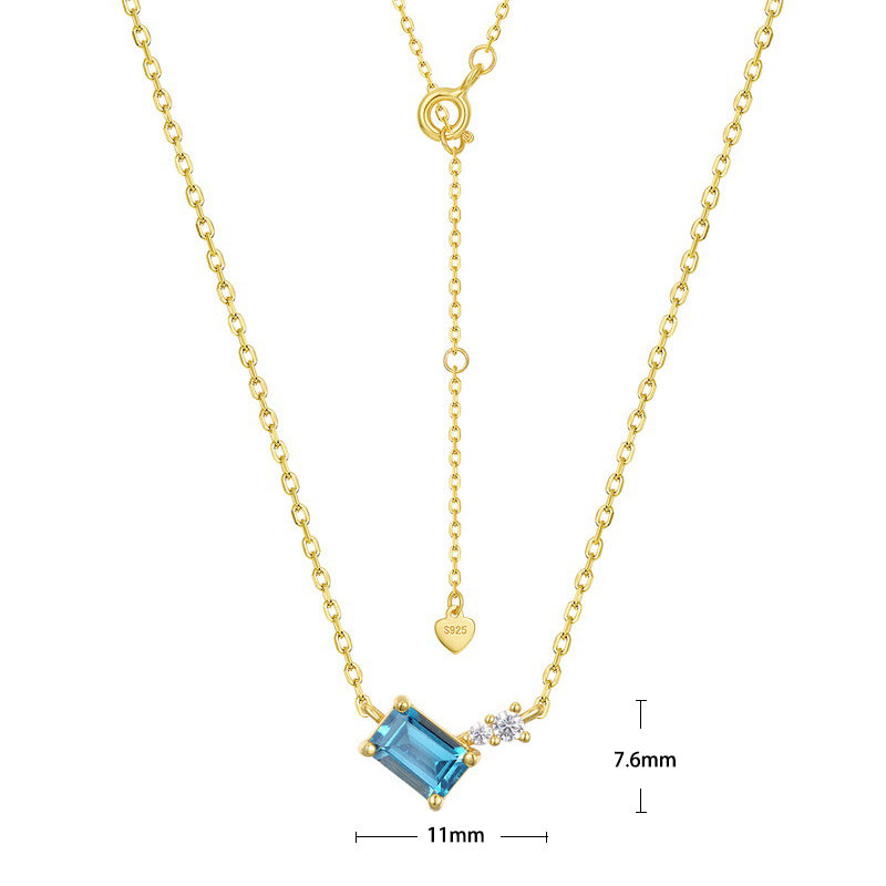 S925 Sterling Silver Jewelry Necklace Natural London Blue Topaz Gemstone Charms Necklace