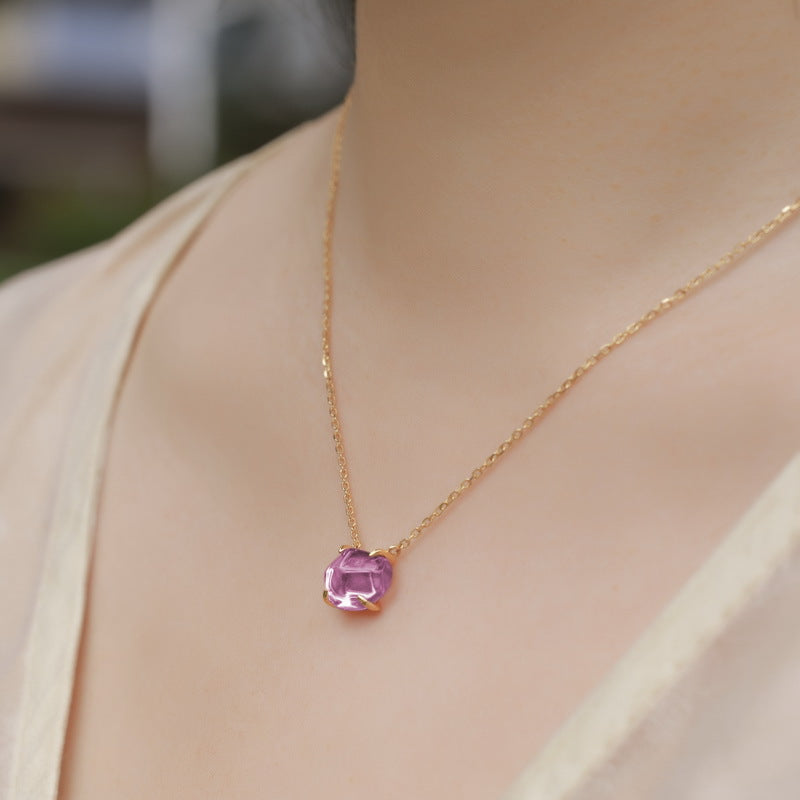 S925 Sterling Silver Jewelry Necklace Natural Amethyst Gemstone Irregular Style Necklaces