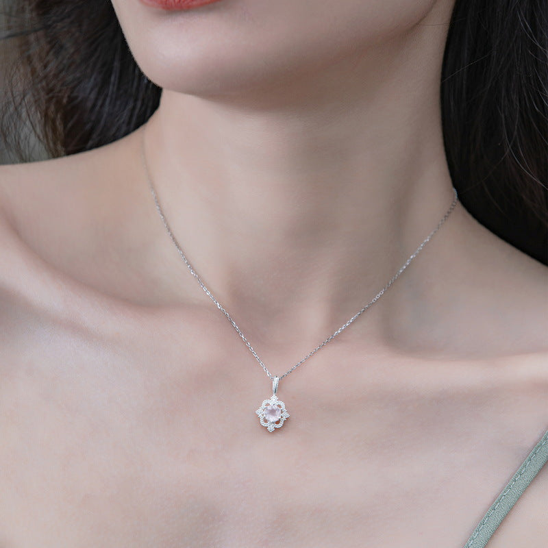 S925 Sterling Silver Jewelry Charms Gold Plating Natural Rose Quartz Necklace Pendants