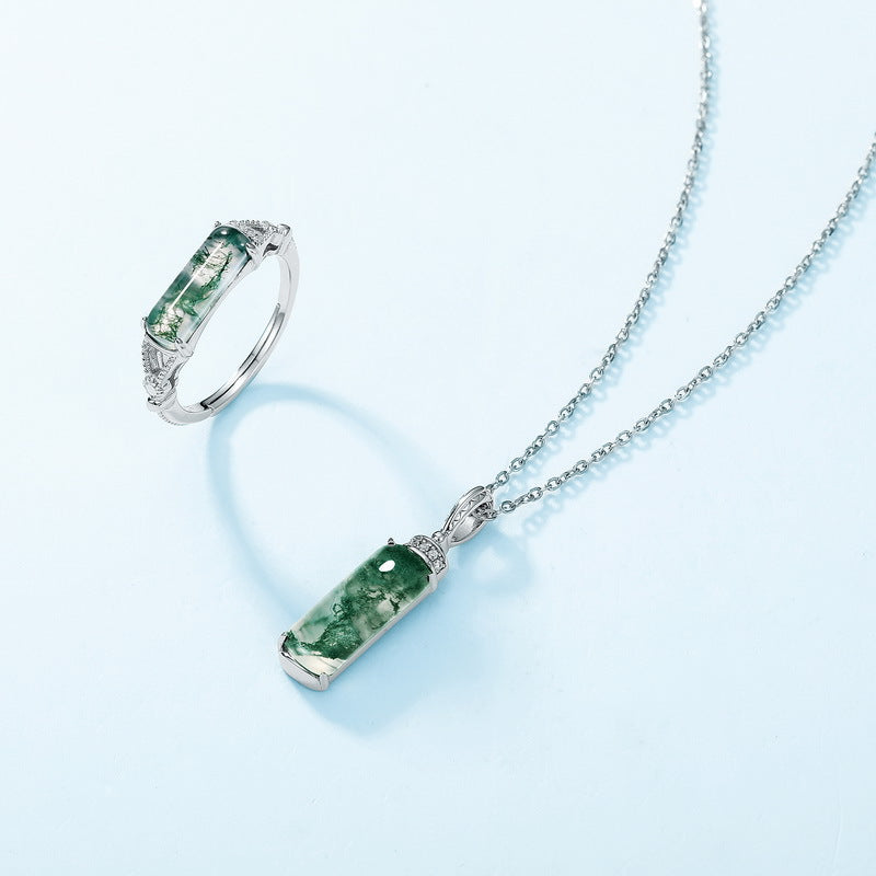 S925 Sterling Silver Jewelry Pendants Opal Gemstone Cylinder Style Necklace Charms