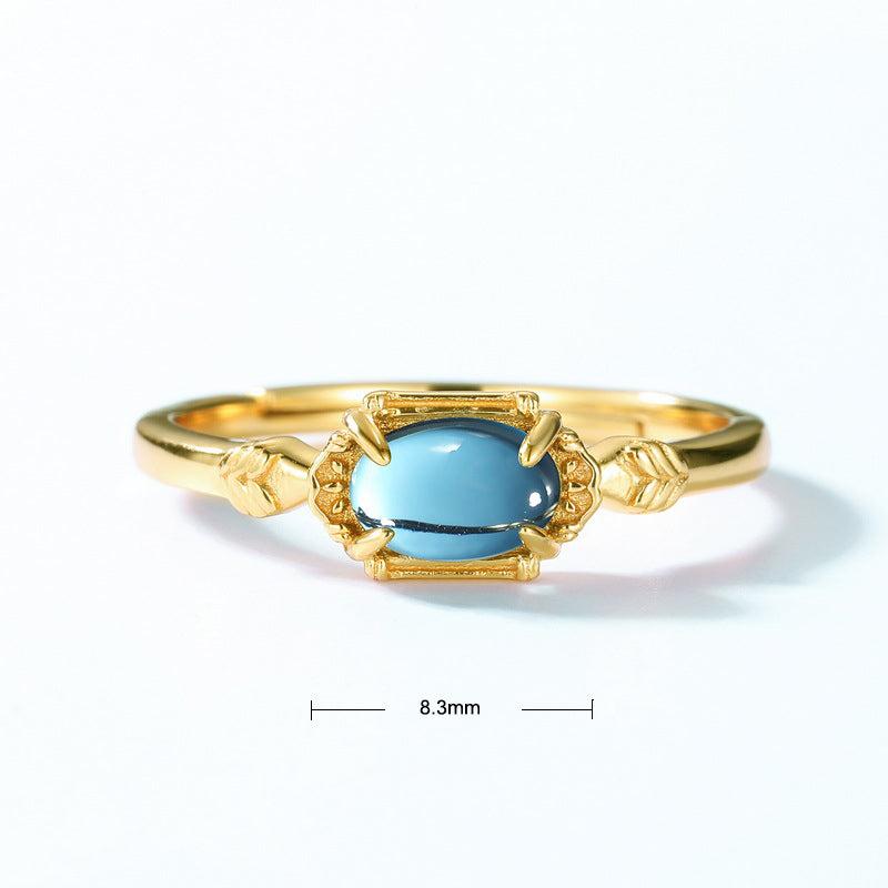 S925 Sterling Silver Jewelry Ring Natural London Blue Topaz Gemstone Vintage Style Rings