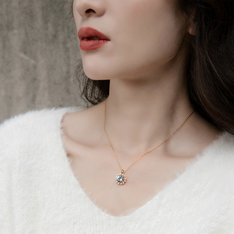 S925 Sterling Silver Jewelry Pendants Natural Sky Blue Topaz Gemstone Pearl Necklace Charms