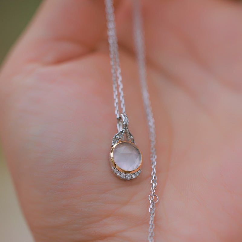 S925 Sterling Silver Jewelry Pendants Natural Rose Quartz Vintage Style Necklace Charms