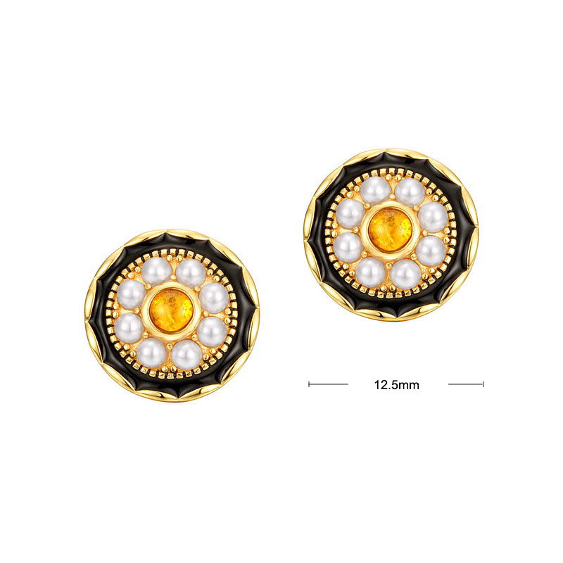 S925 Sterling Silver Jewelry Earrings Natural Amber Vintage Folk Style Pearl Earrings