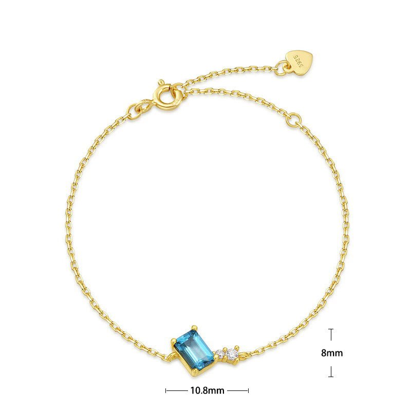 S925 Sterling Silver Jewelry Bracelet Natural London Blue Topaz Gemstone Chain Bracelets