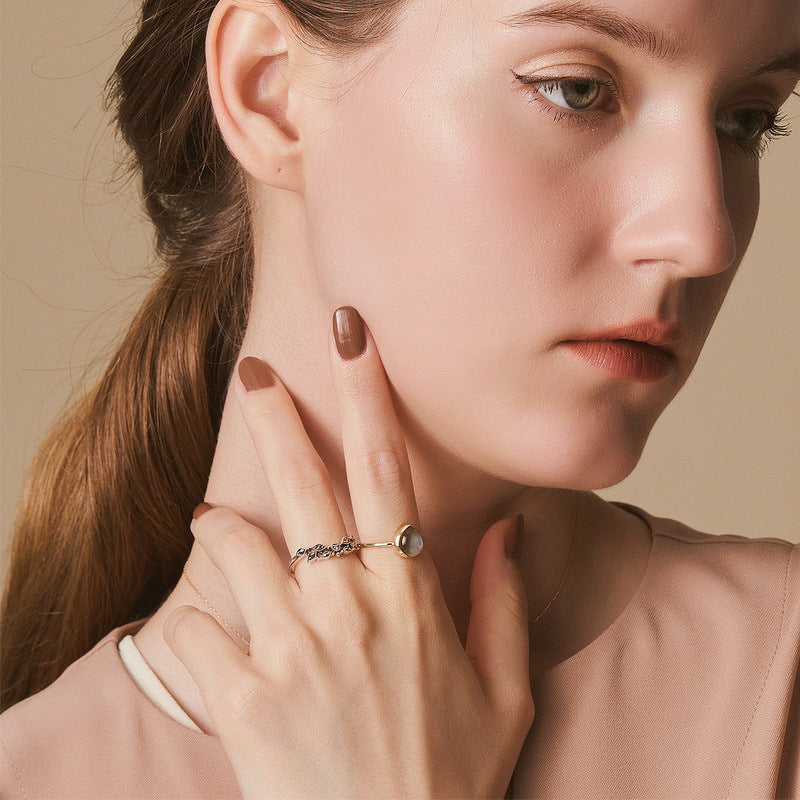 S925 Sterling Silver Jewelry Ring Natural Labradorite Gemstone Waterdrop Style Fashion Rings