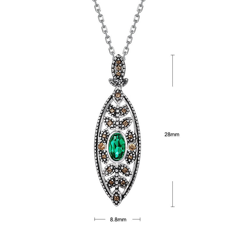 S925 Sterling Silver Jewelry Pendants Lab Grown Emerald Gemstone Vintage Style Necklace Charms