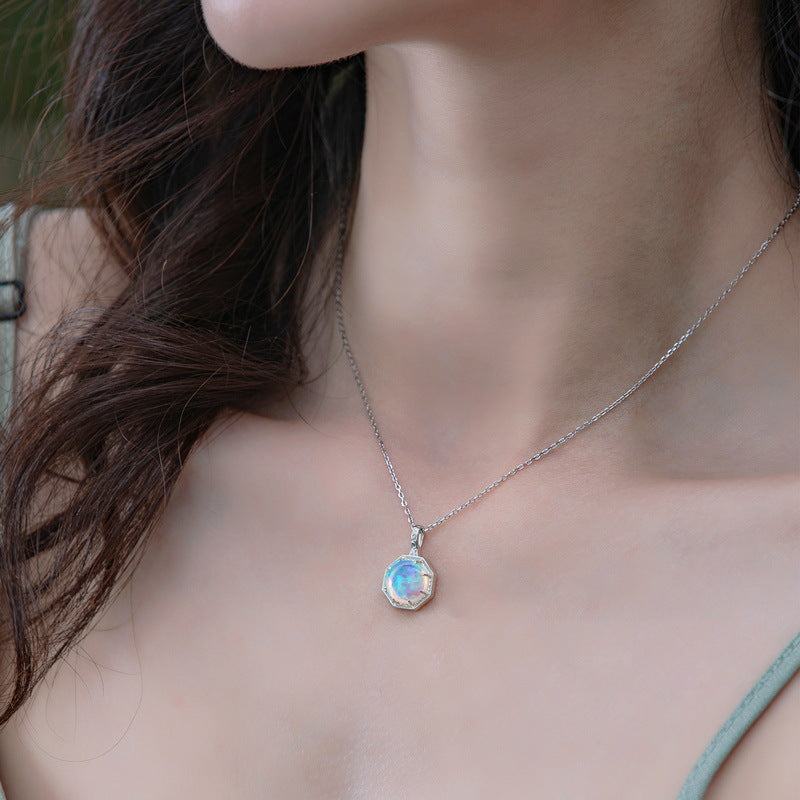 S925 Sterling Silver Jewelry Pendant Magical Color Opal Gemstone Luxury Necklace Pendant