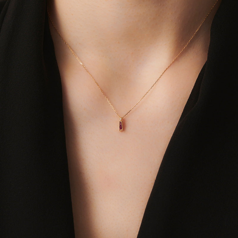 S925 Sterling Silver Jewelry Necklace Red Corundum Gemstone Geometric Style Charms Necklace
