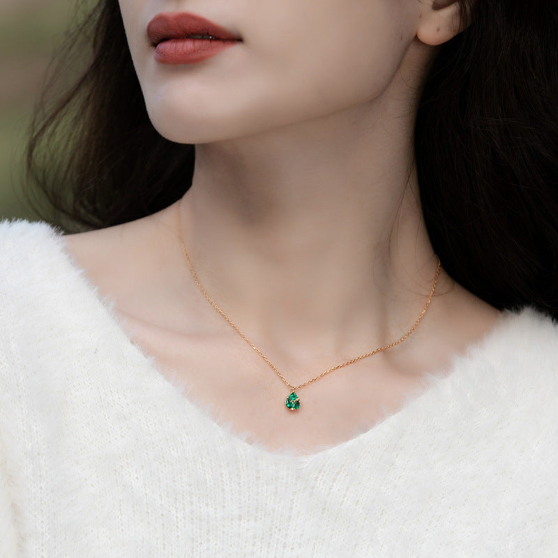 S925 Sterling Silver Jewelry Necklaces Lab Grown Emerald Gemstone Charms Necklace
