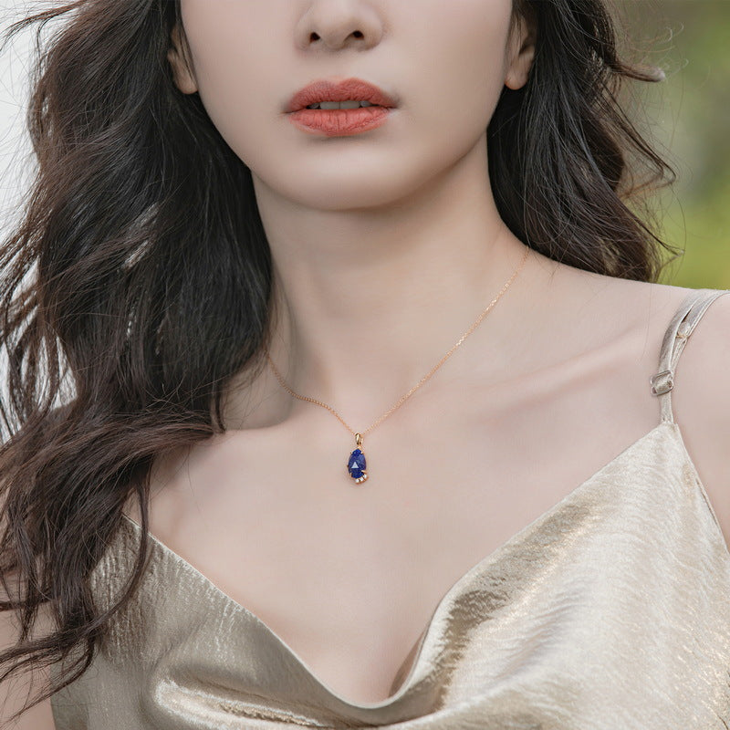 S925 Sterling Silver Jewelry Pendants Natural Lapis Lazuli Gemstone Choker Necklace Charms