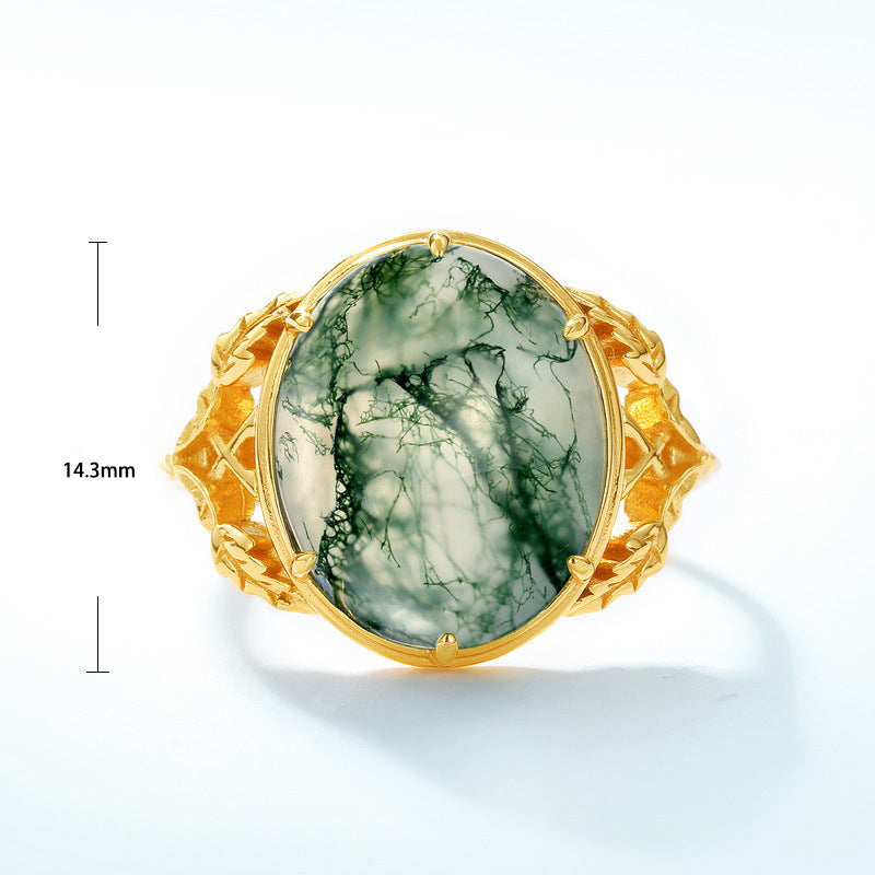 S925 Sterling Silver Jewelry Ring Natural Moss Agate Gemstone Vintage Fashion Luxury Rings