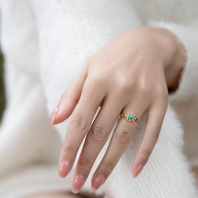 S925 Sterling Silver Jewelry Ring Natural Turquoise Gemstone Vintage Palace Style Rings