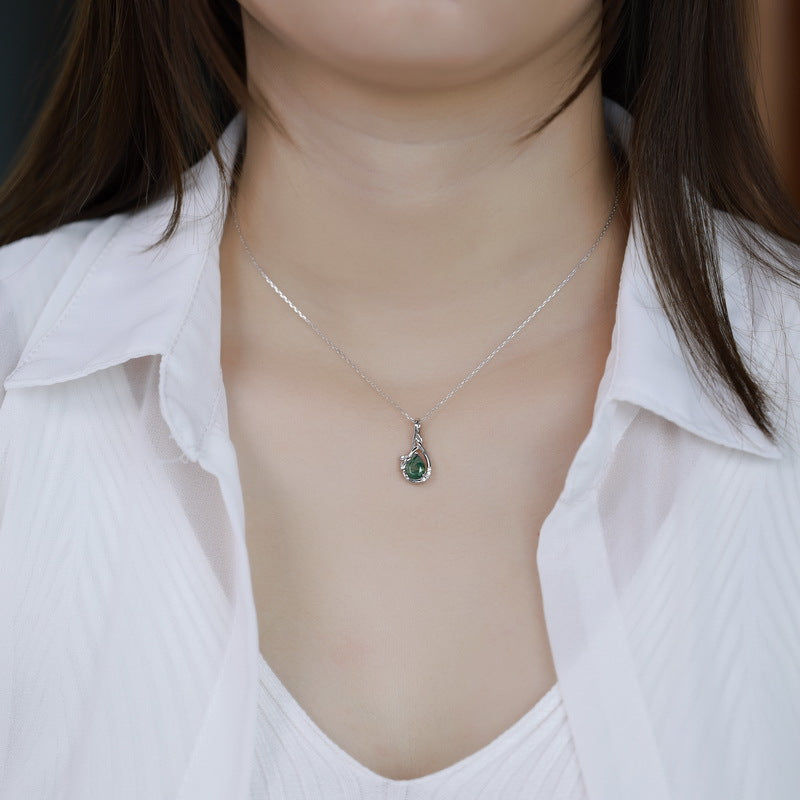 S925 Sterling Silver Jewelry Pendant Natural Moss Agate Gemstone Novel Necklace Charms