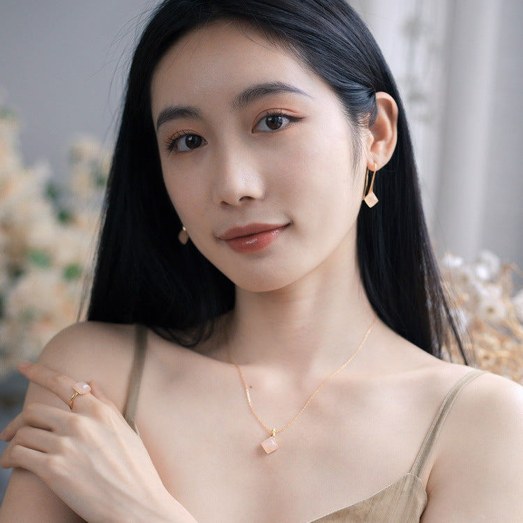 S925 Sterling Silver Jewelry Ring Gold Plating Natural Rose Quartz Simple Luxury Rings