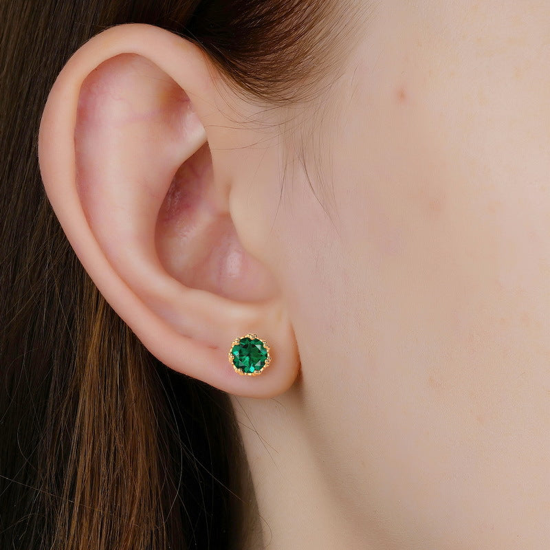 S925 Sterling Silver Jewelry Earrings Lab Grown Emerald Gemstone Simple Luxury Stud Earrings