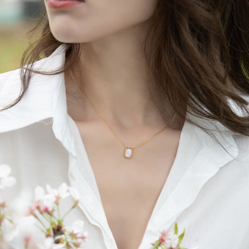S925 Sterling Silver Jewelry Necklace Natural Pink Shell Gemstone Charms Choker Necklaces