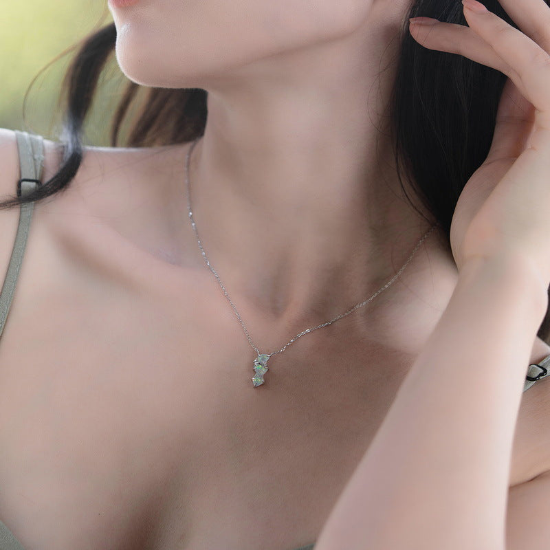 S925 Sterling Silver Jewelry Necklace Magical Color Opal Gemstone Irregular Style Necklaces