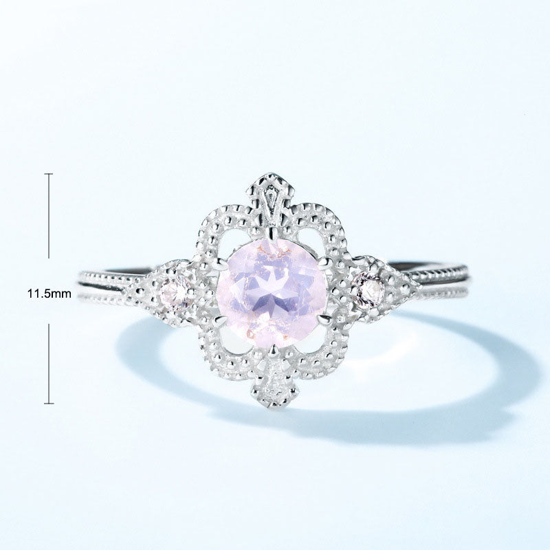 S925 Sterling Silver Jewelry Ring Gold Plating Natural Rose Quartz Gemstone Rings