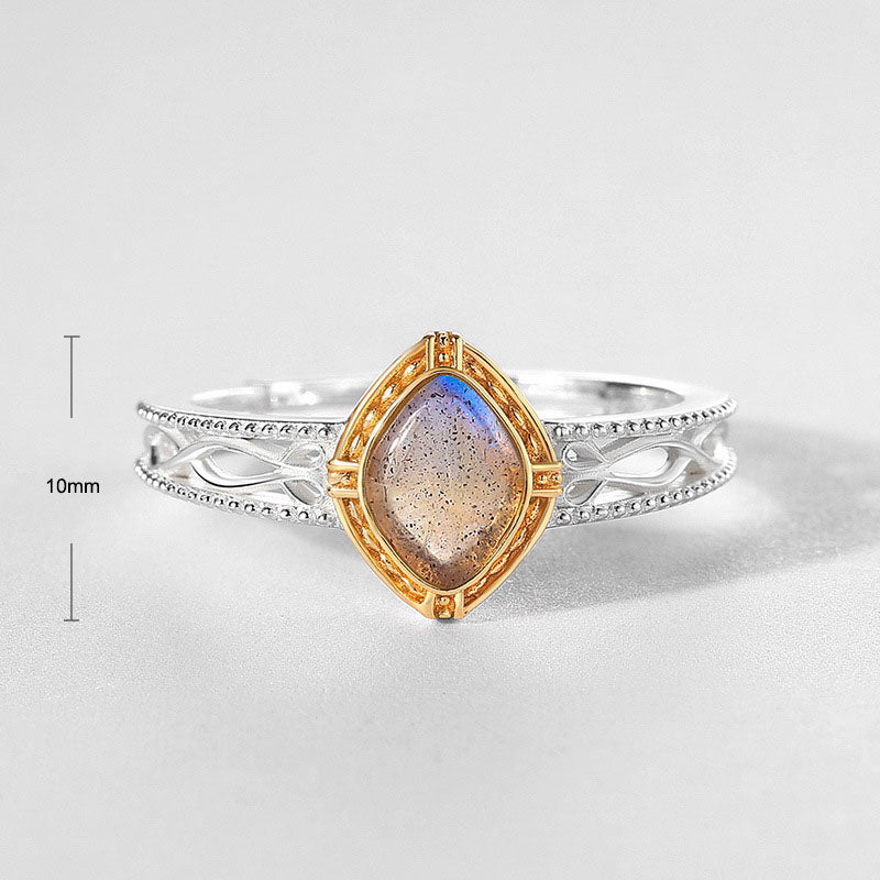 S925 Sterling Silver Jewelry Ring Natural Labradorite Gemstone Vintage Style Fashion Rings