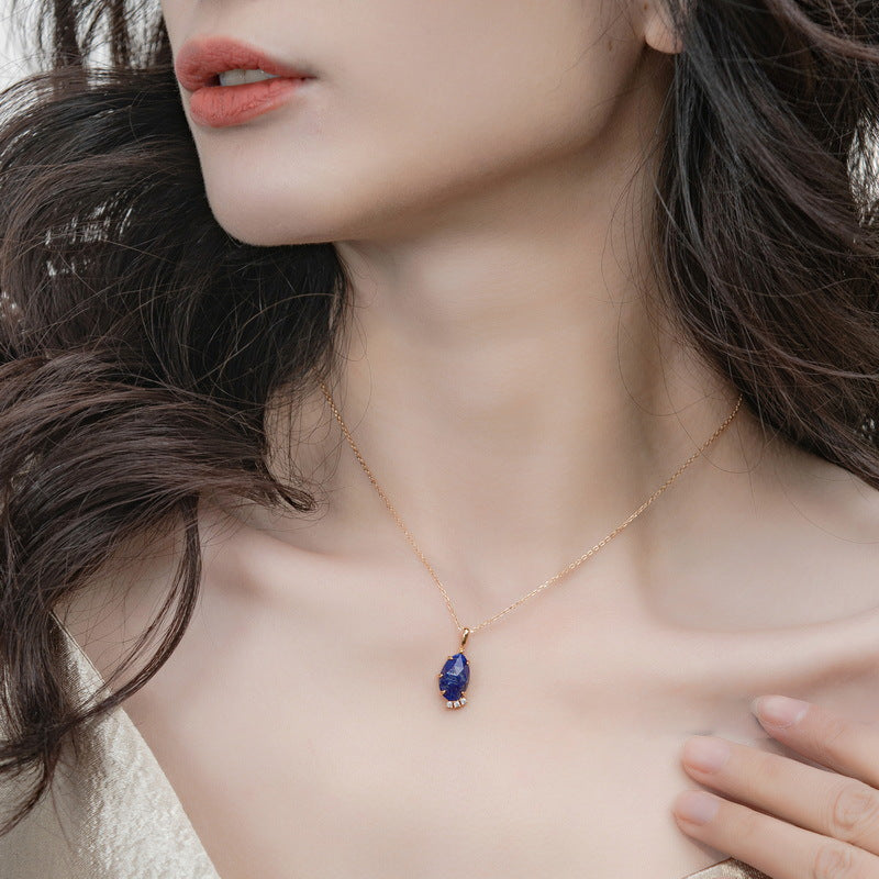 S925 Sterling Silver Jewelry Pendants Natural Lapis Lazuli Gemstone Choker Necklace Charms