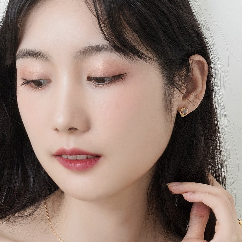 S925 Sterling Silver Jewelry Earrings Natural Labradorite Gemstone Golden Leaf Stud Earrings