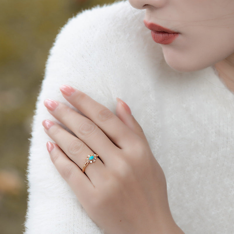 S925 Sterling Silver Jewelry Ring Natural Turquoise Gemstone Vintage Palace Style Rings