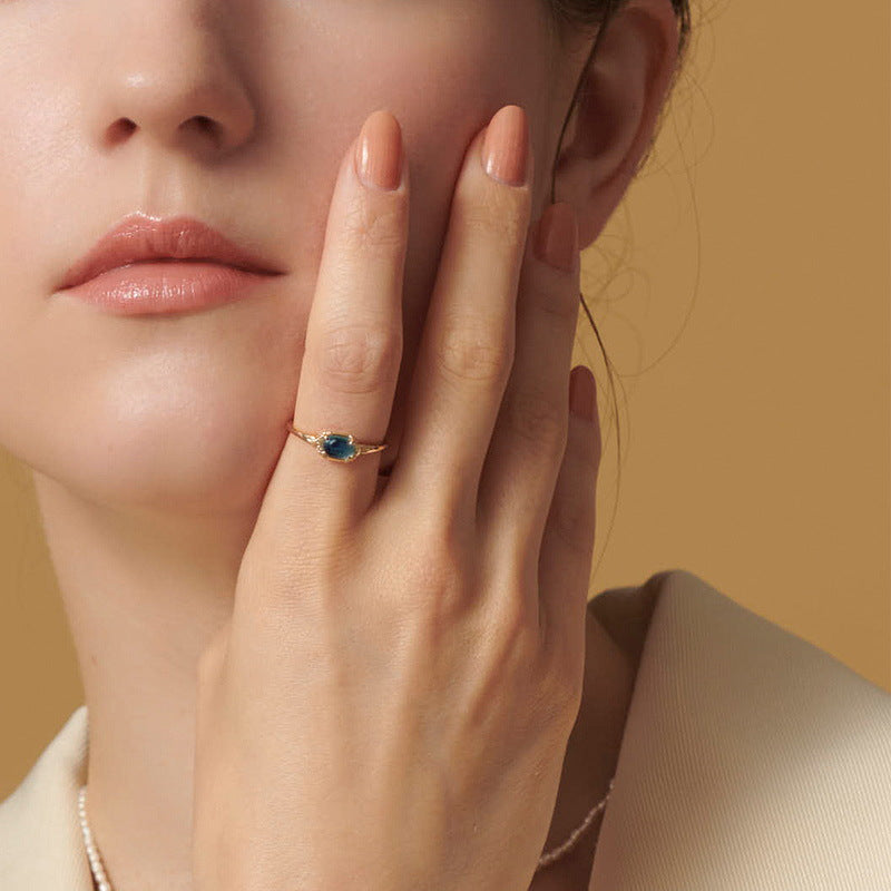 S925 Sterling Silver Jewelry Ring Natural London Blue Topaz Gemstone Vintage Style Rings