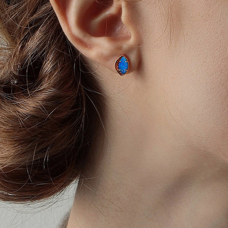 S925 Sterling Silver Jewelry Earrings Blue Opal Gemstone Mariquesa Style Earrings