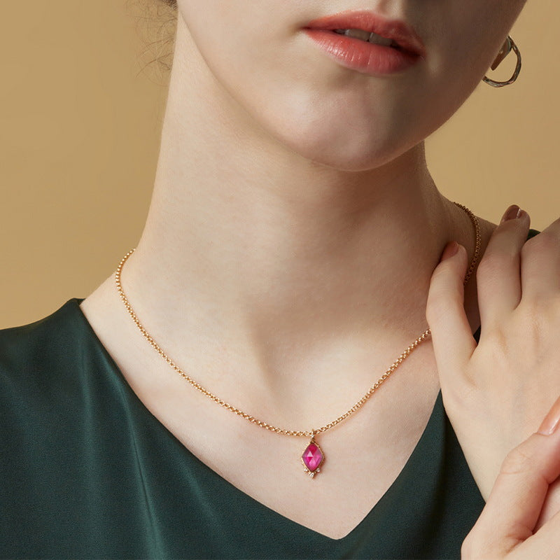 S925 Sterling Silver Jewelry Pendants Red Corundum Gemstone Necklace Charms