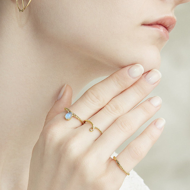 S925 Sterling Silver Jewelry Ring Natural Swiss Blue Topaz Gemstone Water Drop Style Rings
