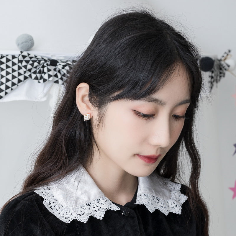 S925 Sterling Silver Jewelry Earrings Shell Pearl Gemstone Folk Style Fashion Earrings