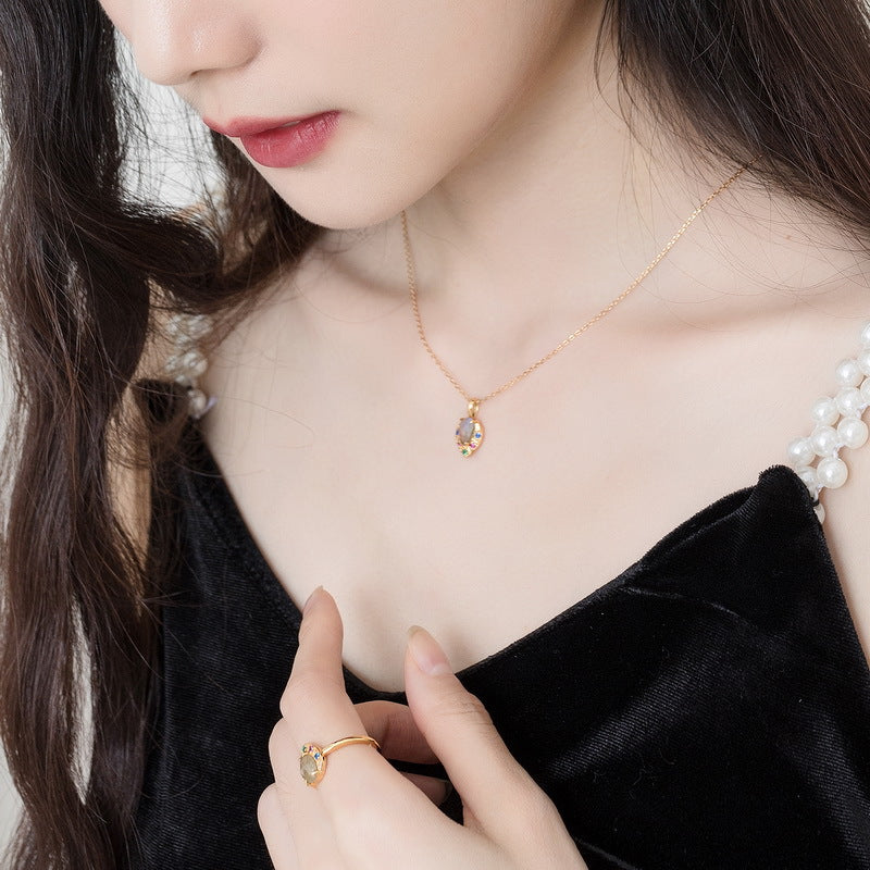 S925 Sterling Silver Jewelry Pendants Natural Labradorite Gemstone Heart Style Necklace Charms